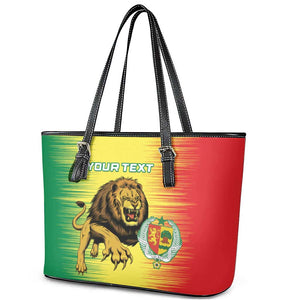 Custom Afro Senegal Football Leather Tote Bag Lions of Teranga - Flag Style