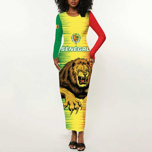 Custom Afro Senegal Football Long Sleeve Bodycon Dress Lions of Teranga - Flag Style