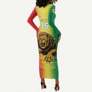 Custom Afro Senegal Football Long Sleeve Bodycon Dress Lions of Teranga - Flag Style