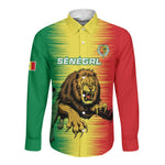 Custom Afro Senegal Football Long Sleeve Button Shirt Lions of Teranga - Flag Style