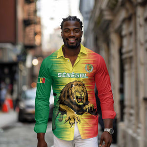 Custom Afro Senegal Football Long Sleeve Button Shirt Lions of Teranga - Flag Style