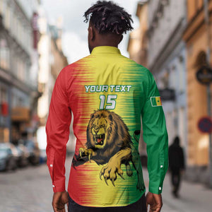 Custom Afro Senegal Football Long Sleeve Button Shirt Lions of Teranga - Flag Style