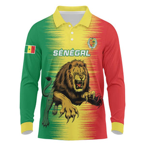 Custom Afro Senegal Football Long Sleeve Polo Shirt Lions of Teranga - Flag Style