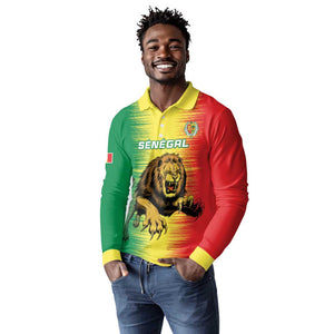 Custom Afro Senegal Football Long Sleeve Polo Shirt Lions of Teranga - Flag Style