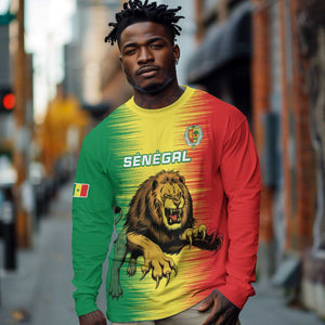 Custom Afro Senegal Football Long Sleeve Shirt Lions of Teranga - Flag Style