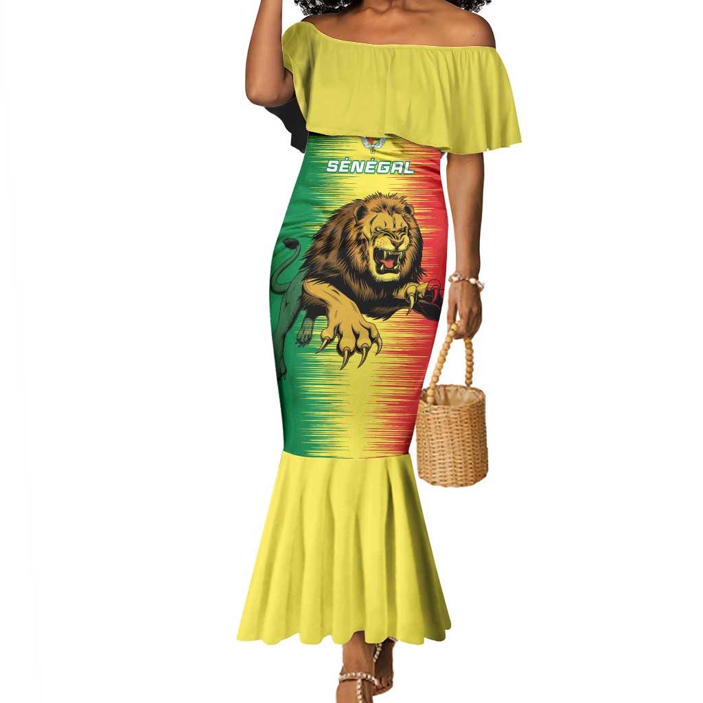 Custom Afro Senegal Football Mermaid Dress Lions of Teranga - Flag Style