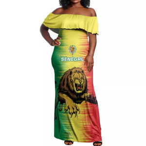 Custom Afro Senegal Football Off Shoulder Maxi Dress Lions of Teranga - Flag Style