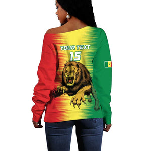 Custom Afro Senegal Football Off Shoulder Sweater Lions of Teranga - Flag Style