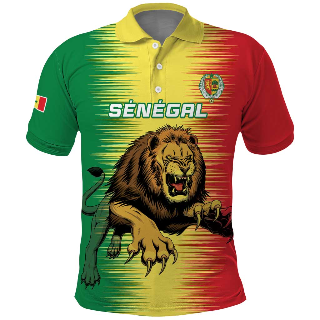 Custom Afro Senegal Football Polo Shirt Lions of Teranga - Flag Style