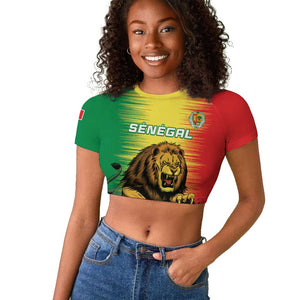 Custom Afro Senegal Football Raglan Cropped T shirt Lions of Teranga - Flag Style