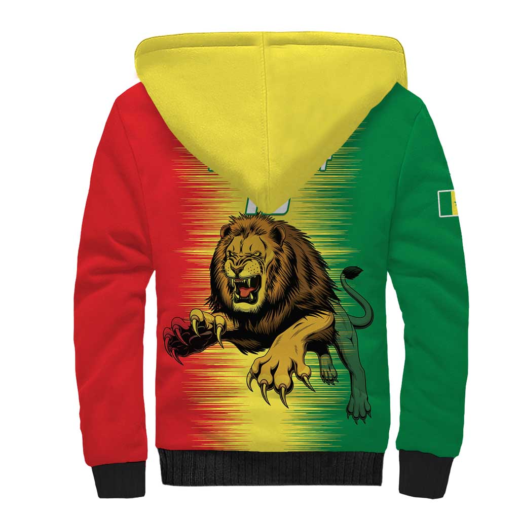Custom Afro Senegal Football Sherpa Hoodie Lions of Teranga - Flag Style
