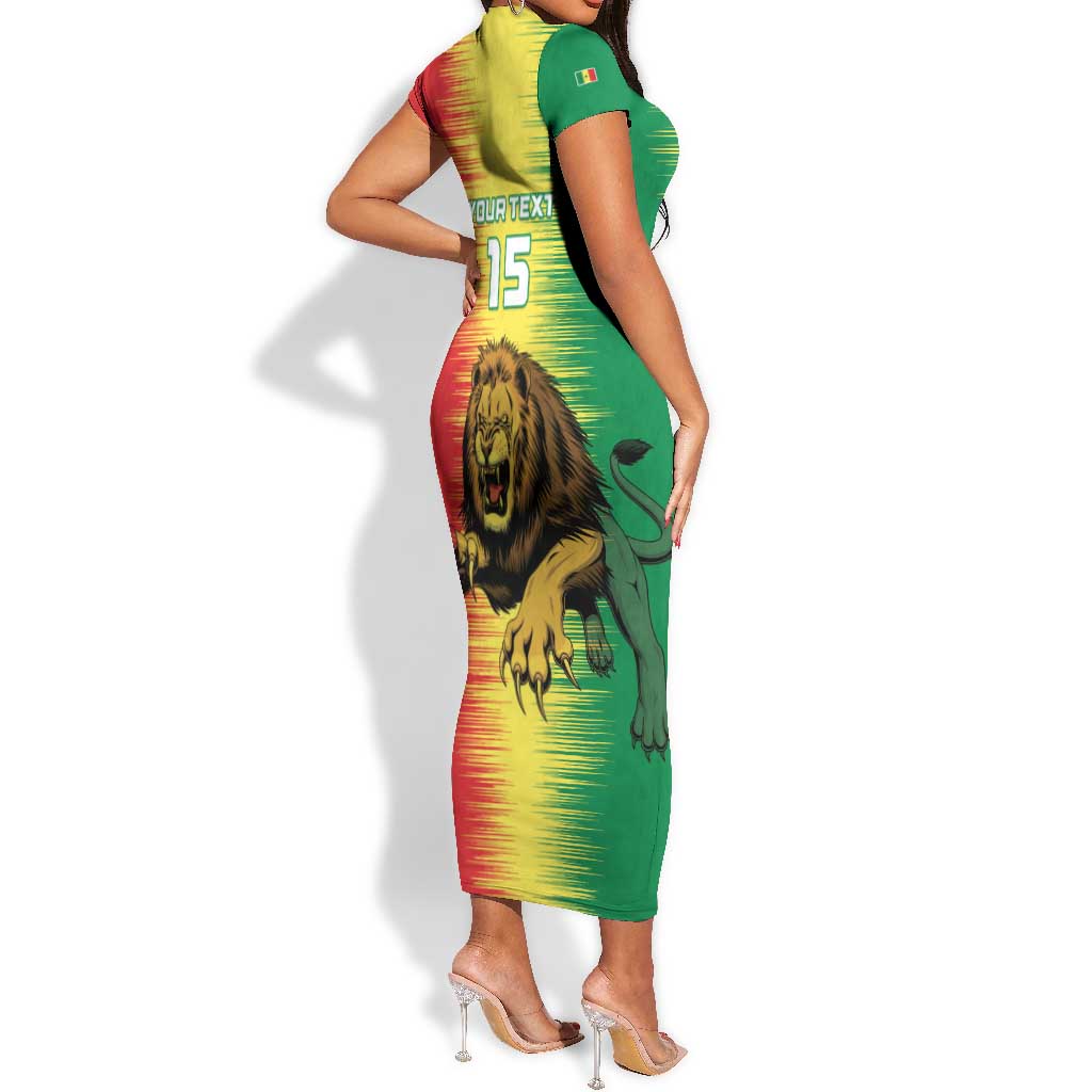 Custom Afro Senegal Football Short Sleeve Bodycon Dress Lions of Teranga - Flag Style LT15
