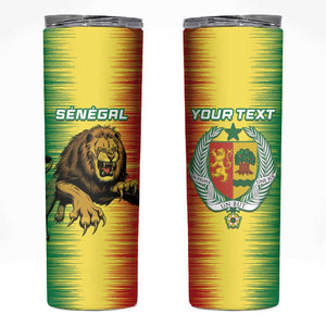 Custom Afro Senegal Football Skinny Tumbler Lions of Teranga - Flag Style