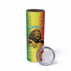 Custom Afro Senegal Football Skinny Tumbler Lions of Teranga - Flag Style