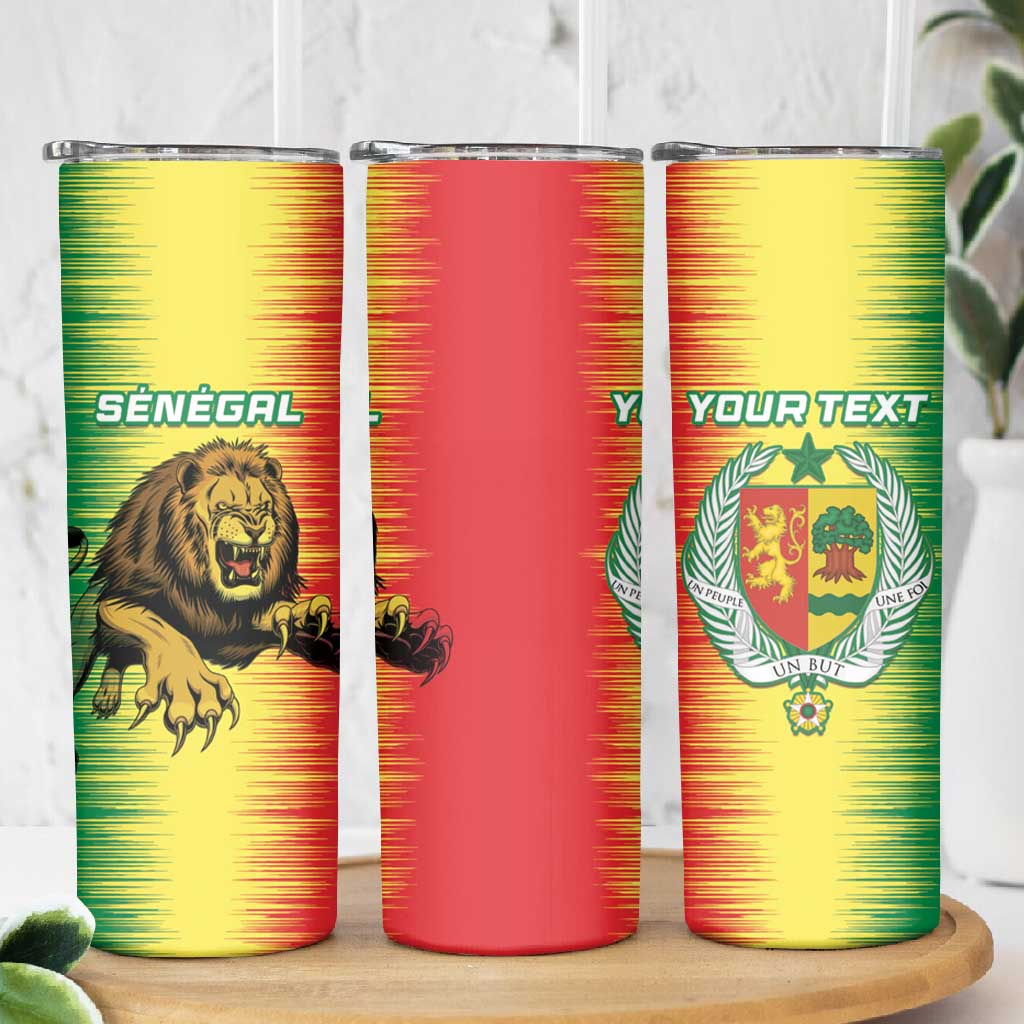 Custom Afro Senegal Football Skinny Tumbler Lions of Teranga - Flag Style