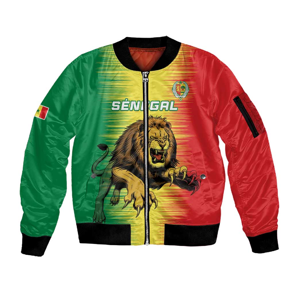 Custom Afro Senegal Football Sleeve Zip Bomber Jacket Lions of Teranga - Flag Style