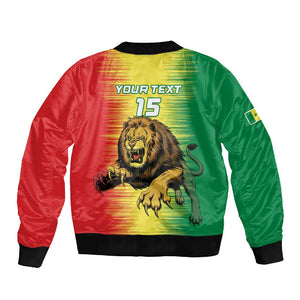 Custom Afro Senegal Football Sleeve Zip Bomber Jacket Lions of Teranga - Flag Style