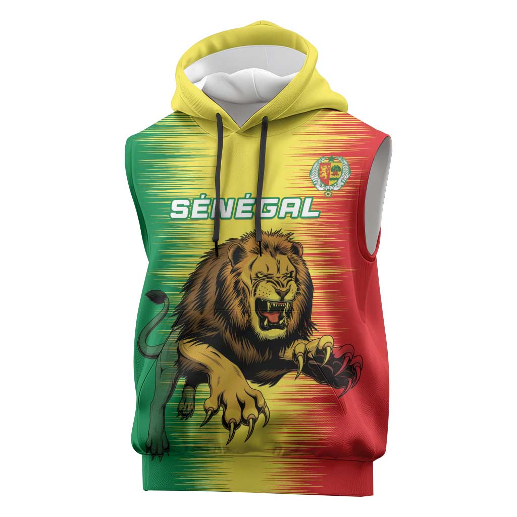 Custom Afro Senegal Football Sleeveless Hoodie Lions of Teranga - Flag Style - African Pride