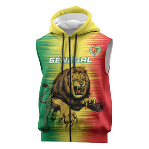 Custom Afro Senegal Football Sleeveless Zip Hoodie Lions of Teranga - Flag Style - African Pride