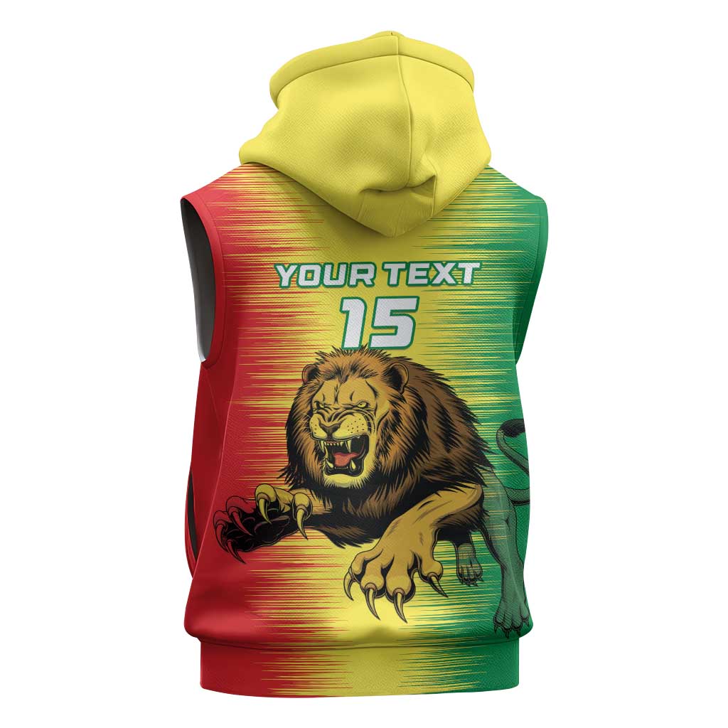 Custom Afro Senegal Football Sleeveless Zip Hoodie Lions of Teranga - Flag Style - African Pride