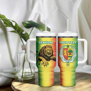 Custom Afro Senegal Football Tumbler With Handle Lions of Teranga - Flag Style