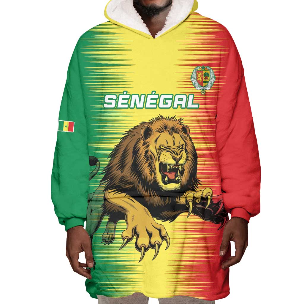 Custom Afro Senegal Football Wearable Blanket Hoodie Lions of Teranga - Flag Style