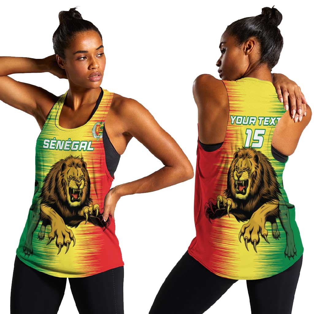 Custom Afro Senegal Football Women Racerback Tank Lions of Teranga - Flag Style