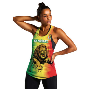 Custom Afro Senegal Football Women Racerback Tank Lions of Teranga - Flag Style