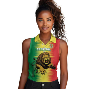 Custom Afro Senegal Football Women Sleeveless Polo Shirt Lions of Teranga - Flag Style