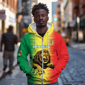 Custom Afro Senegal Football Zip Hoodie Lions of Teranga - Flag Style