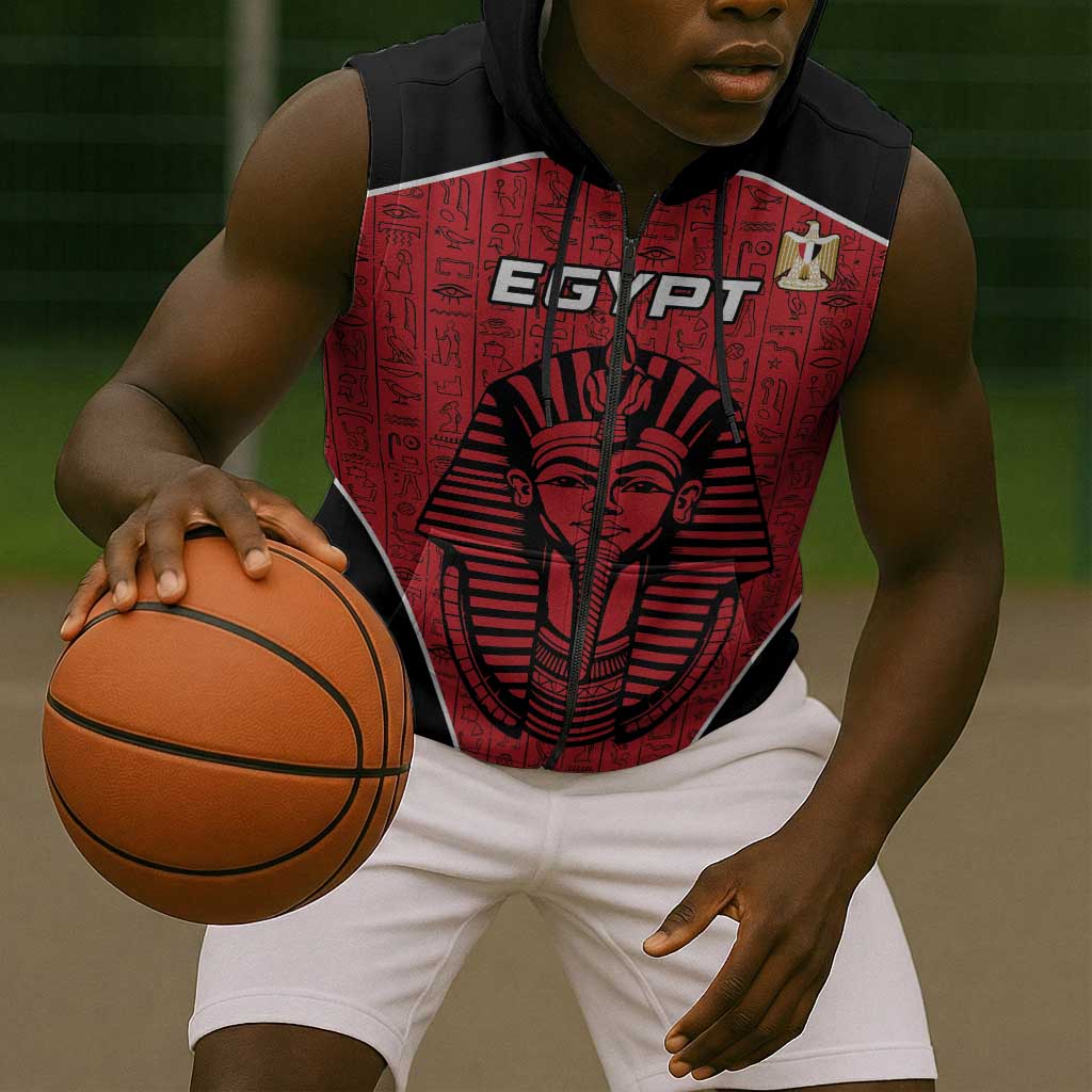 Egypt Football Custom Sleeveless Zip Hoodie Ancient Egypt Style - African Pride