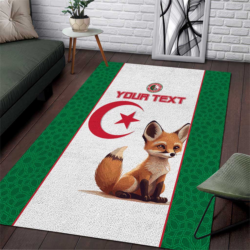 Custom Algeria Football Area Rug Fennec Foxes With Islamic Pattern