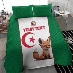 Custom Algeria Football Bedding Set Fennec Foxes With Islamic Pattern