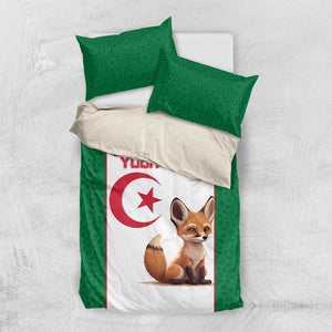 Custom Algeria Football Bedding Set Fennec Foxes With Islamic Pattern