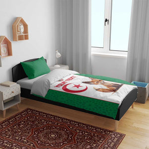 Custom Algeria Football Bedding Set Fennec Foxes With Islamic Pattern