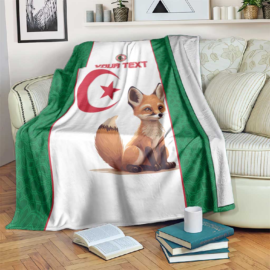 Custom Algeria Football Blanket Fennec Foxes With Islamic Pattern