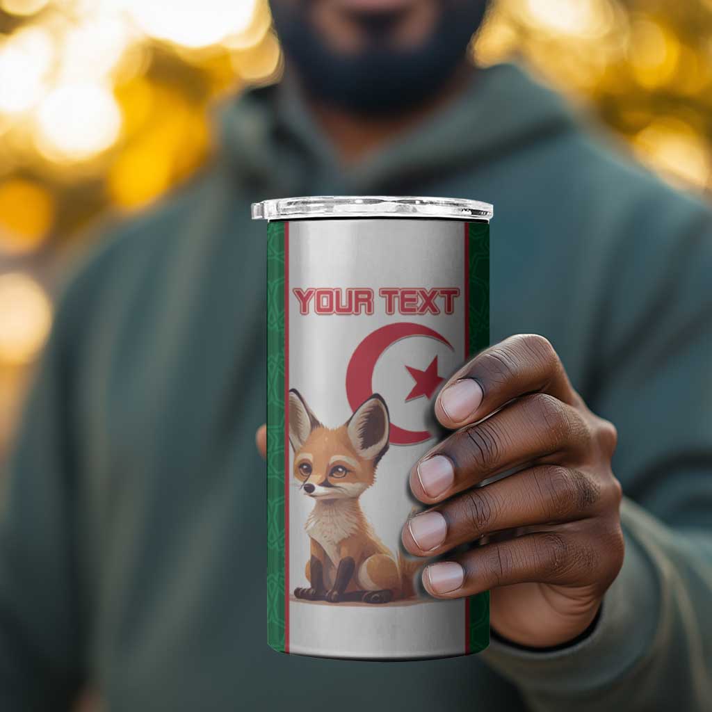 Custom Algeria Football 4 in 1 Can Cooler Tumbler Fennec Foxes With Islamic Pattern