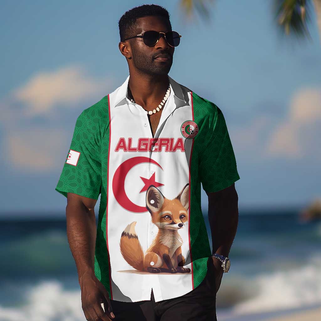 Custom Algeria Football Hawaiian Shirt Fennec Foxes With Islamic Pattern