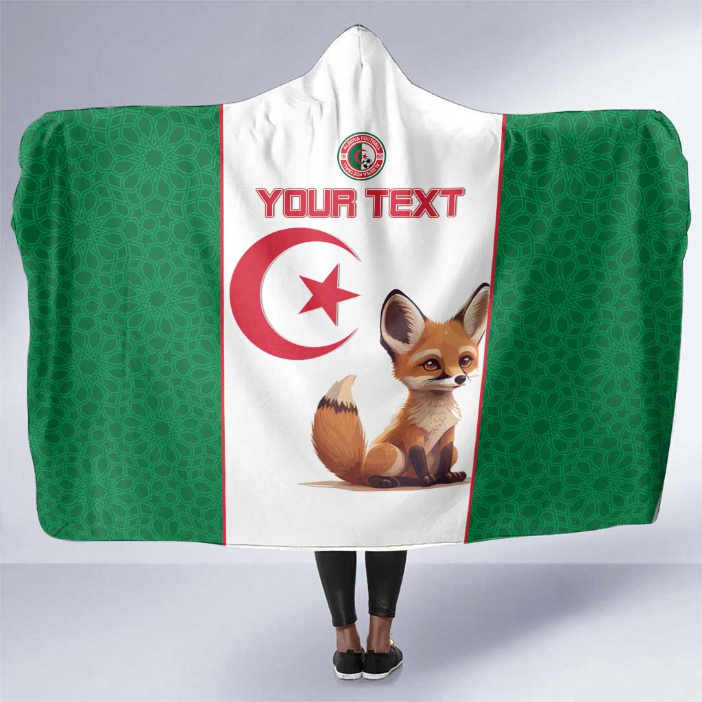 Custom Algeria Football Hooded Blanket Fennec Foxes With Islamic Pattern