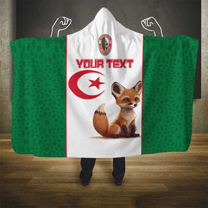 Custom Algeria Football Hooded Blanket Fennec Foxes With Islamic Pattern