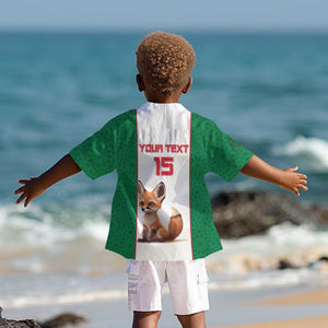 Custom Algeria Football Kid Hawaiian Shirt Fennec Foxes With Islamic Pattern