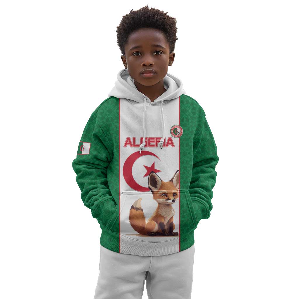 Custom Algeria Football Kid Hoodie Fennec Foxes With Islamic Pattern