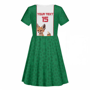 Custom Algeria Football Kid Short Sleeve Dress Fennec Foxes With Islamic Pattern