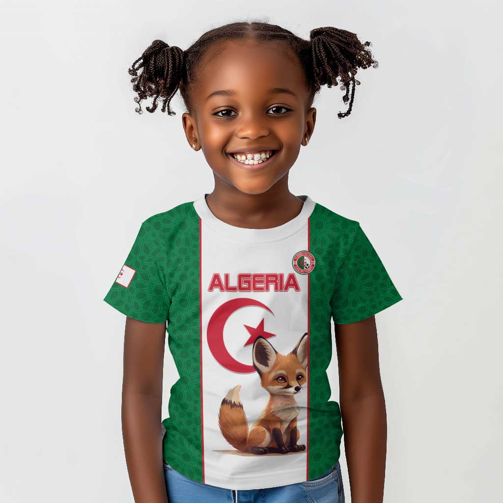 Custom Algeria Football Kid T shirt Fennec Foxes With Islamic Pattern