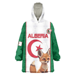 Custom Algeria Football Kid Wearable Blanket Hoodie Fennec Foxes With Islamic Pattern