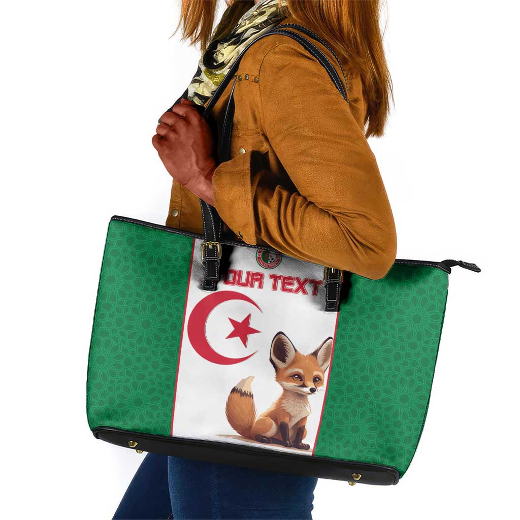 Custom Algeria Football Leather Tote Bag Fennec Foxes With Islamic Pattern