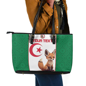 Custom Algeria Football Leather Tote Bag Fennec Foxes With Islamic Pattern