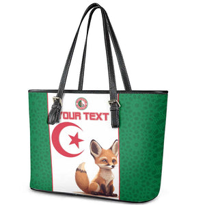 Custom Algeria Football Leather Tote Bag Fennec Foxes With Islamic Pattern