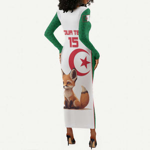 Custom Algeria Football Long Sleeve Bodycon Dress Fennec Foxes With Islamic Pattern