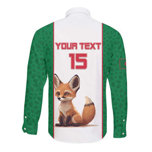 Custom Algeria Football Long Sleeve Button Shirt Fennec Foxes With Islamic Pattern